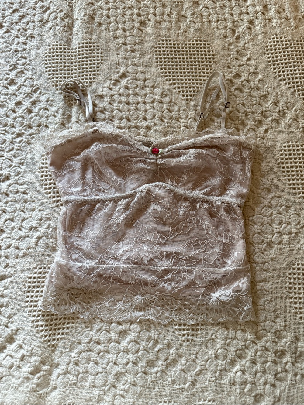 Free People Lace Camisole in Blush with Rose Accent